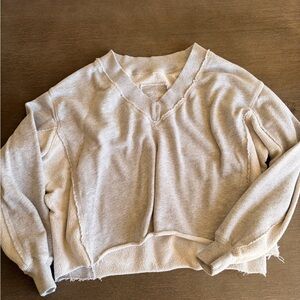 aerie Terry cloth pullover V-Neck Sweater - light gray